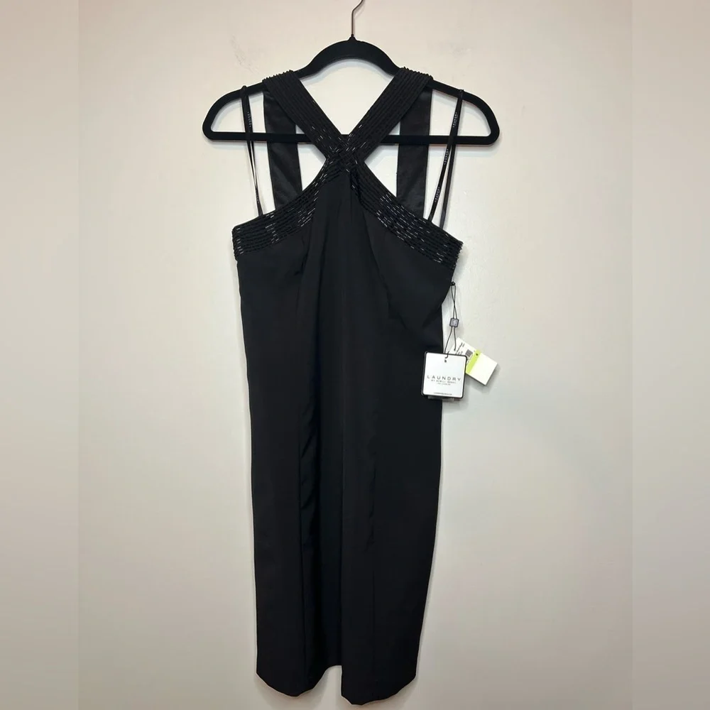 Laundry by Shelli Segal Beaded Criss Cross Halter Dress Black Size 4